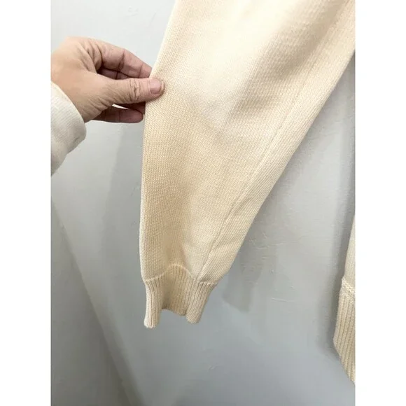 Lauren Ralph Lauren Women’s Size XL Cream Cotton Shawl Collar V-Neck Sweater - Picture 6 of 9